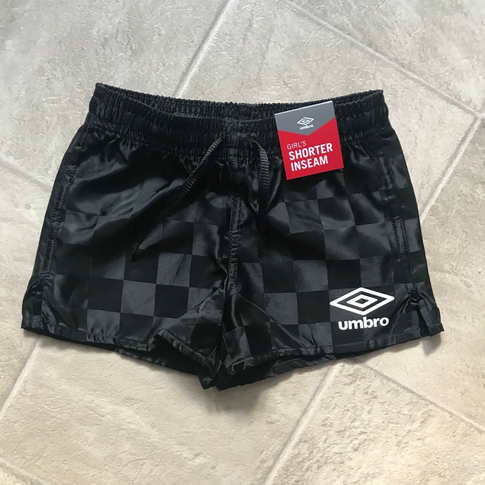 NEW Umbro Soccer Shorts Black Check Kids XXS